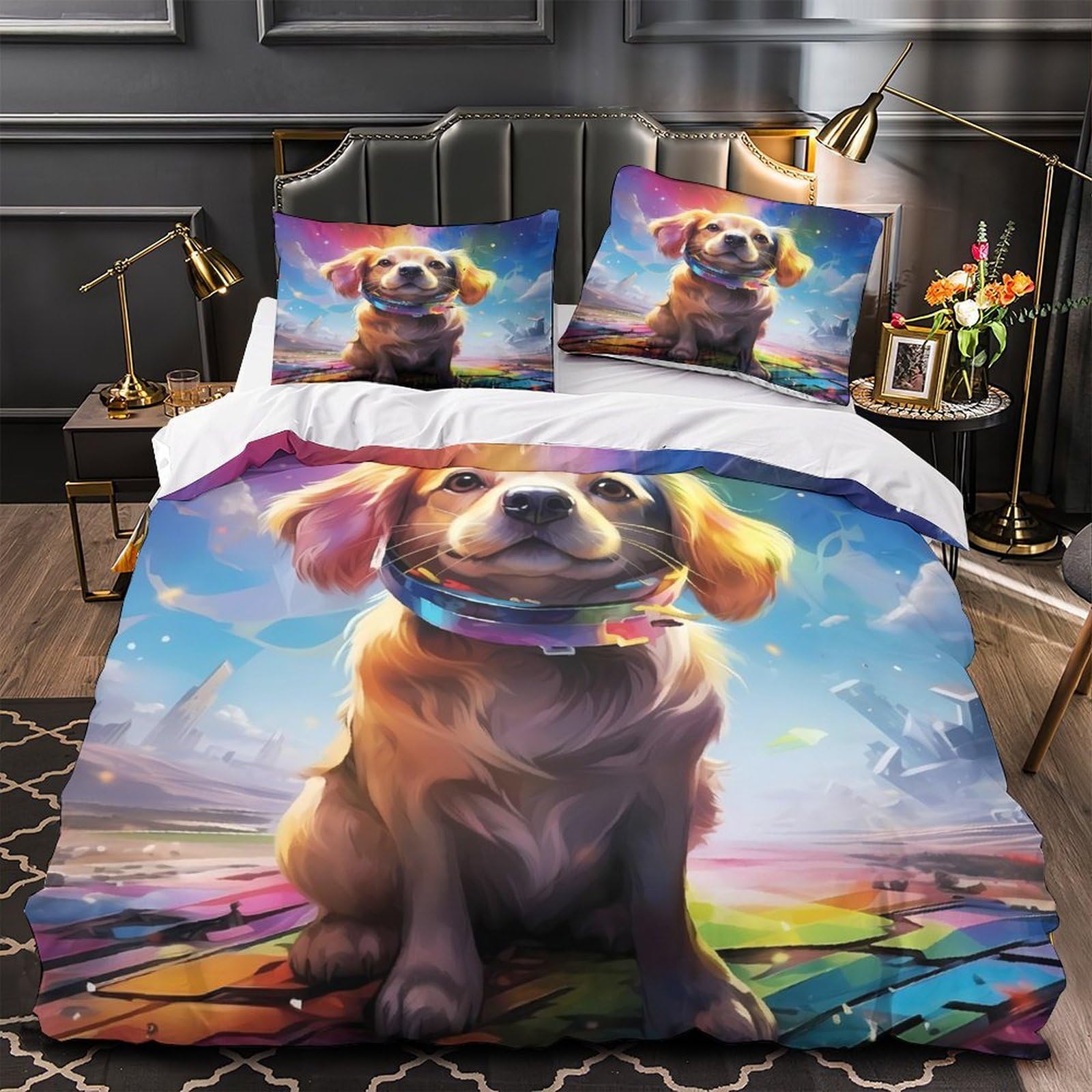 Housse de couette lion 3D hypoallergénique en microfibre de qualité supérieure King 220x240
