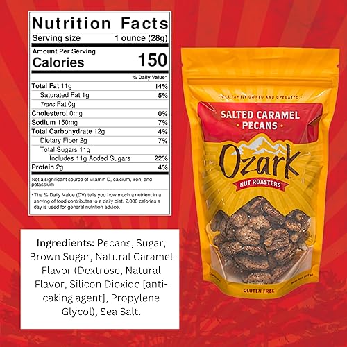 Miniatura 9 de OZARK NUT ROASTERS, Nueces confitadas con caramelo salado, bocadillos con sabor dulce y salado, nueces confitadas gourmet de clase mundial, paquete