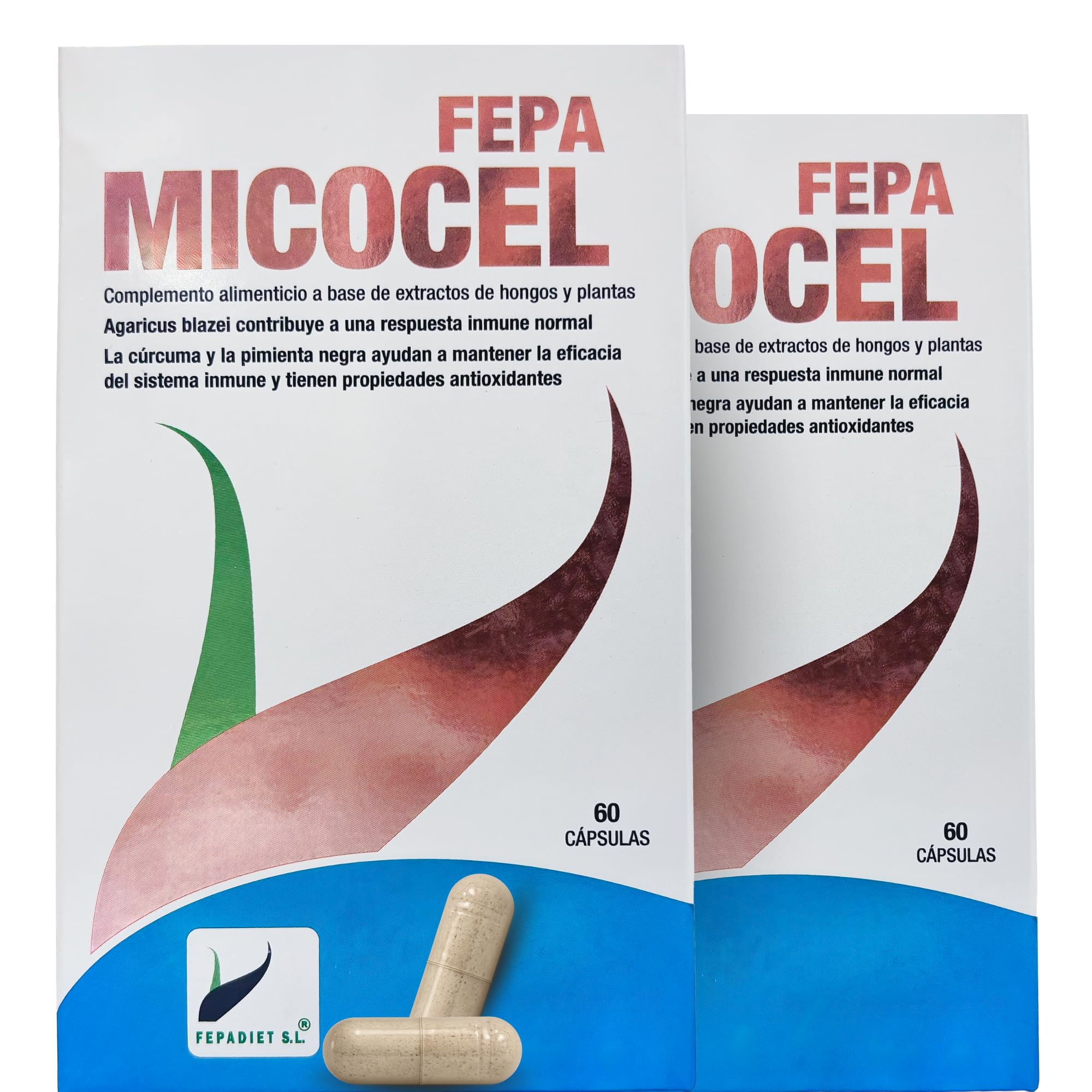 FEPA Micocel – 60 Cápsulas Pack de 2 – Complemento Alimenticio con Hongos, Plantas y Cúrcuma con Pimienta Negra – Apoyo Inmunitario, Energía y Protección Celular Antioxidante – Fepadiet