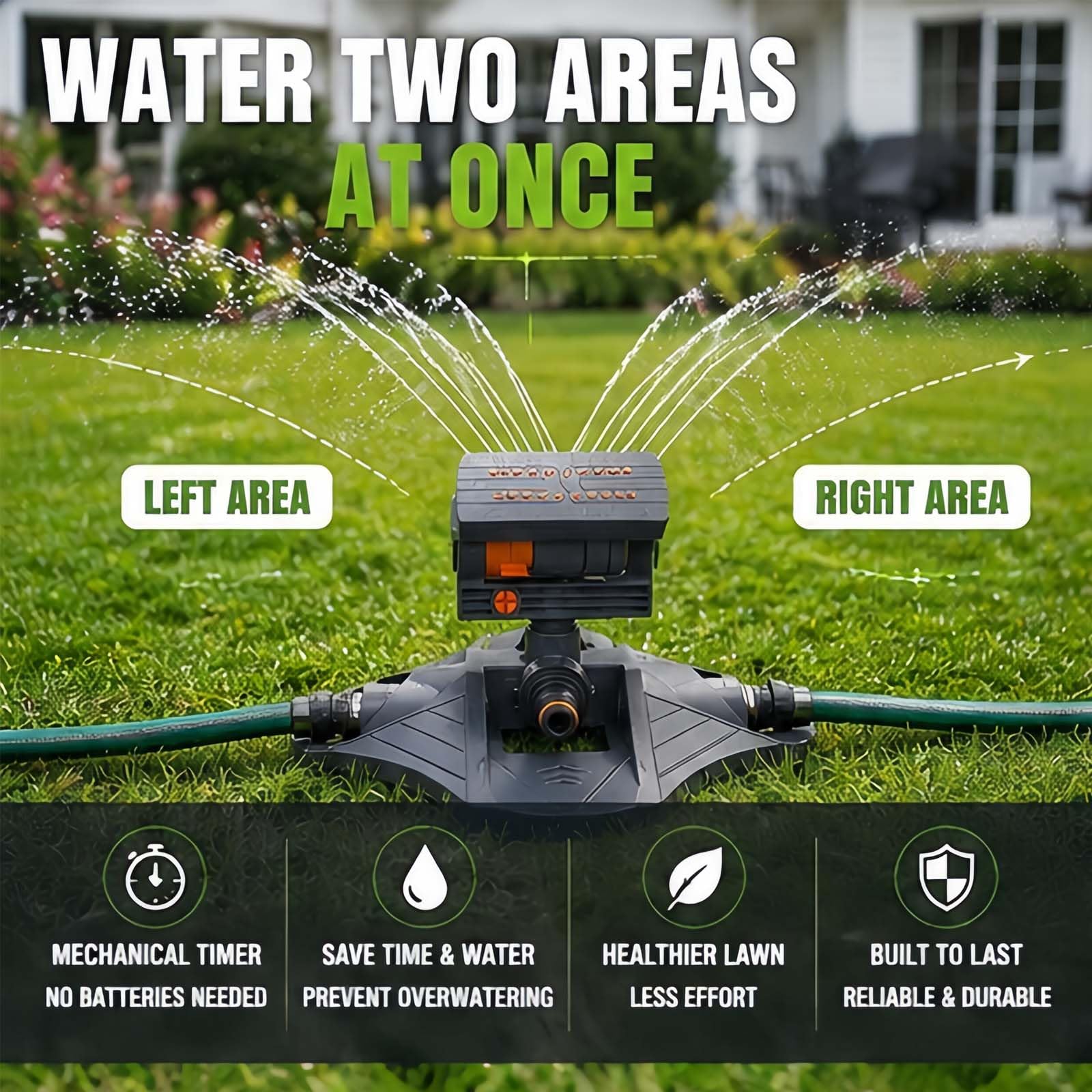 2026 Verbesserter oszillierender Sprinkler mit 16 Düsen, automatischer Schwung, verstellbarer Rasensprenger, Turbo-Nebelsystem, breite Abdeckung für Garten und Hof (2A)