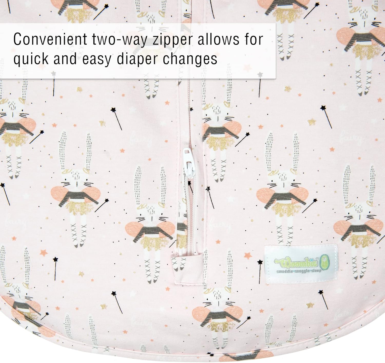 Woombie Original Baby Swaddling Blanket - Soothing, Cotton Baby Swaddle - Wearable Baby Blanket, Fairy Bunnies, 14-19 lbs