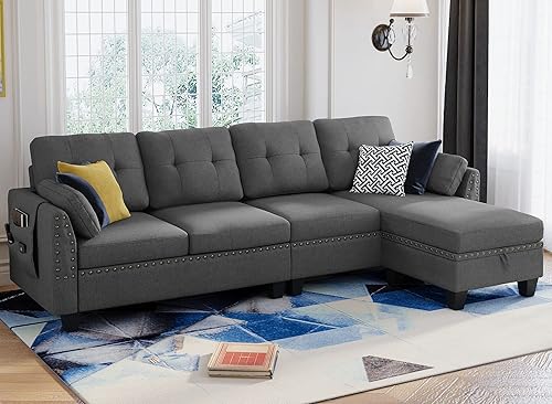HONBAY Sofá seccional convertible en forma de L, sofás seccionales reversibles para sala de estar, gris