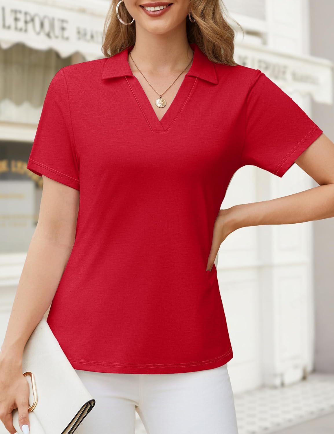 YUCOLEN Polo Shirts for Women Short Sleeve V Neck Golf Shirt UPF 50+ Sun Protection Work Summer Casual Tops - Image 6