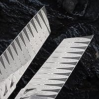 Vista 7 de Cuchillo Santoku de acero de Damasco hecho a mano, cuchillo de chef japonés Tanto con vaina, cuchillo Bunka de 8 pulgadas, cuchillos para cortar