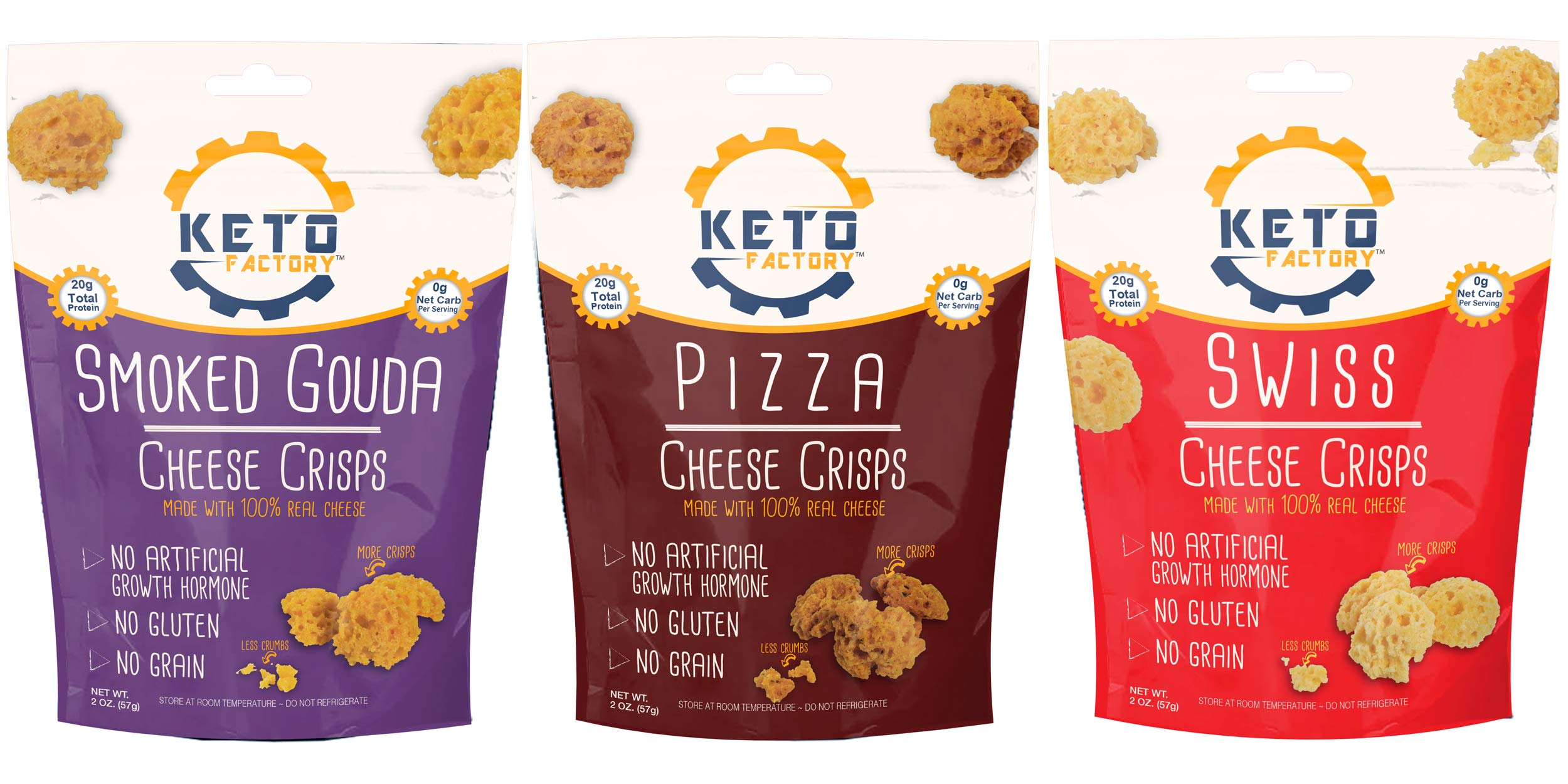 Buy Keto Factory 3Pack Pizza, Swiss and Smoked Gouda Cheese Crisps