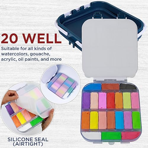 Miniatura 2 de DUGATO Caja de paleta de almacenamiento de pintura hermética de 20 pocillos  Caja grande de contenedor de pintura de 9.4 x 10.5 x 3.9 pulgadas con