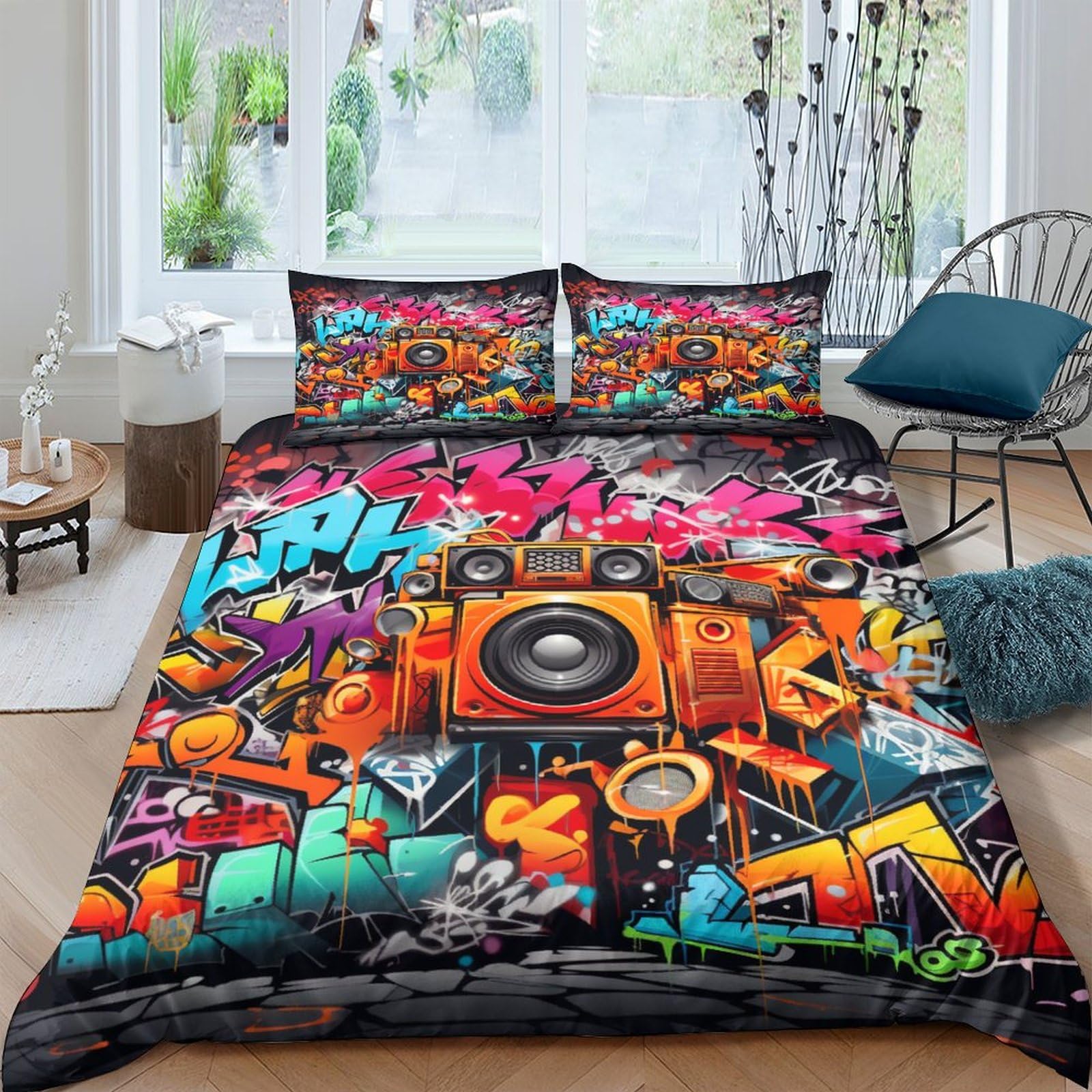 Funda nórdica graffiti de 3 piezas para cama infantil doble textil hip-hop transpirable