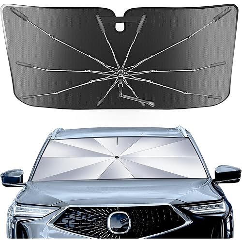 Portable Acura MDX 2021-2025 Windshield Sunshade Umbrella with Carry Bag, 2 in1 Ice Crystal Durable Compact Shade Umbrella UPF50+ UV Front Window Heat Insulation Protection Outdoor Camping