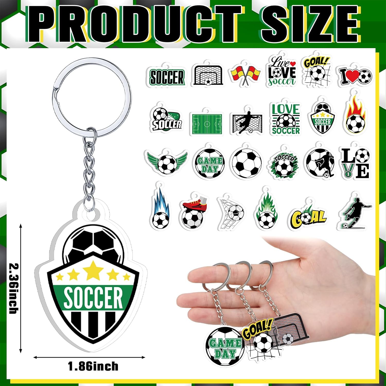 Tondiamo 100 Pcs Soccer Keychains Bulk, Acrylic Soccer Gifts Keychains for Fans, Players, Sports Party Favors, Team Rewards, Game Day Giveaways, Carnival Prizes, Goodie Bag Fillers, 25 Styles