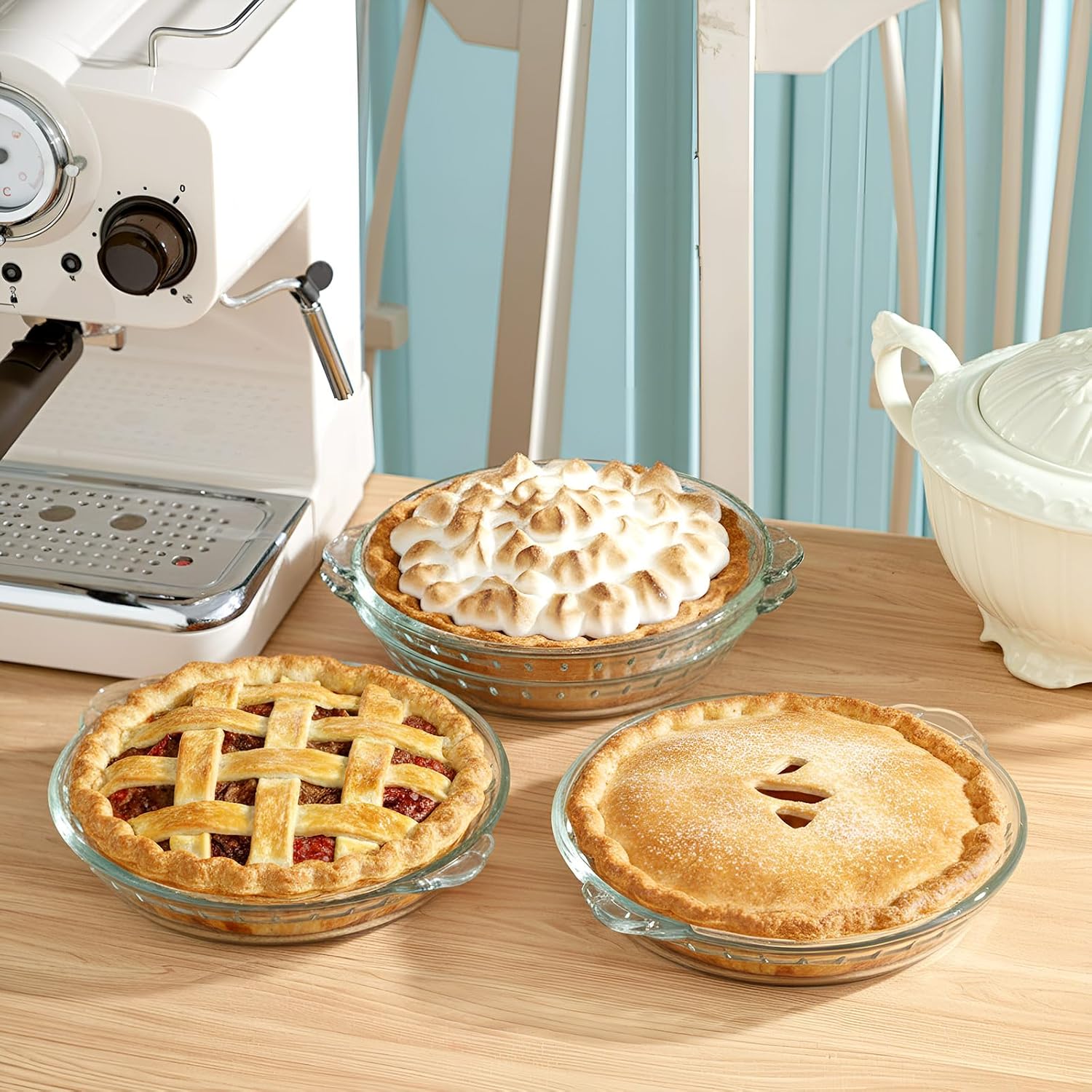 Uiifan 4 Pack 7.5 Inches Mini Glass Pie Pan for Baking Clear Pie Plate with Handles Round Glass Dish for Baking and Serving, Snacks, Salads, Desserts