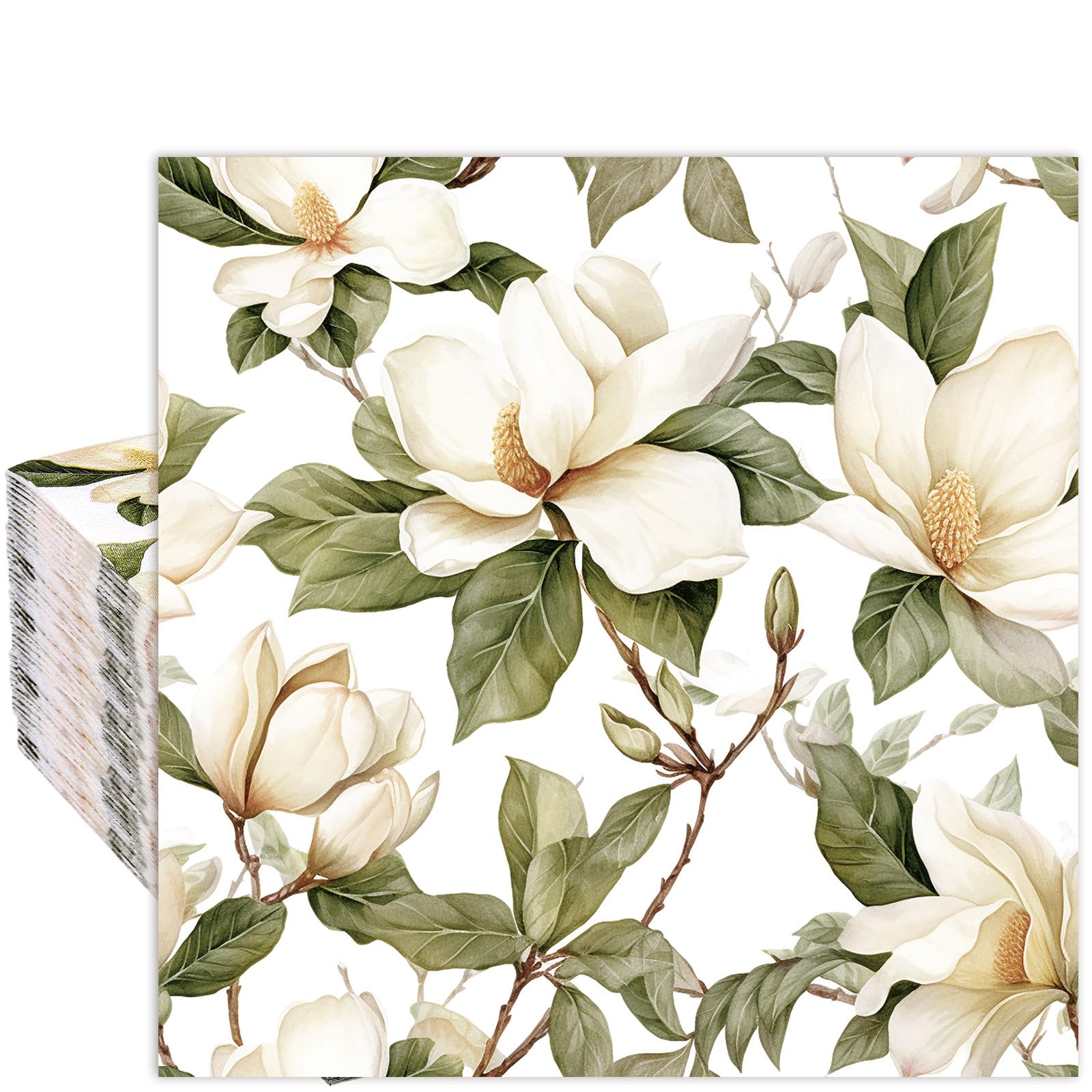 Amazon.com: Whaline 80Pcs Magnolia Paper Napkins White Floral Luncheon ...