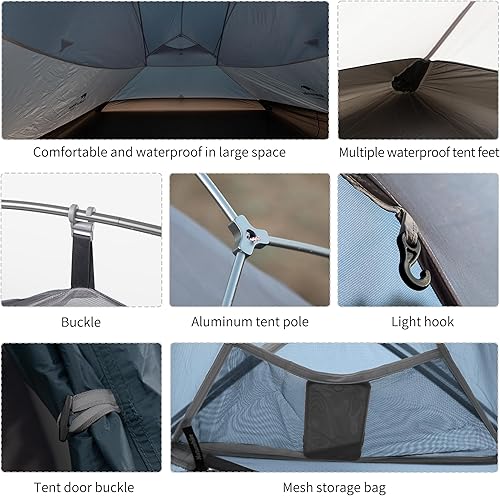 Miniatura 5 de Naturehike Cloud-Up - Tienda de campaña ligera para 3 personas con huella, 3 estaciones, cúpula de pie, camping, senderismo, mochila impermeable