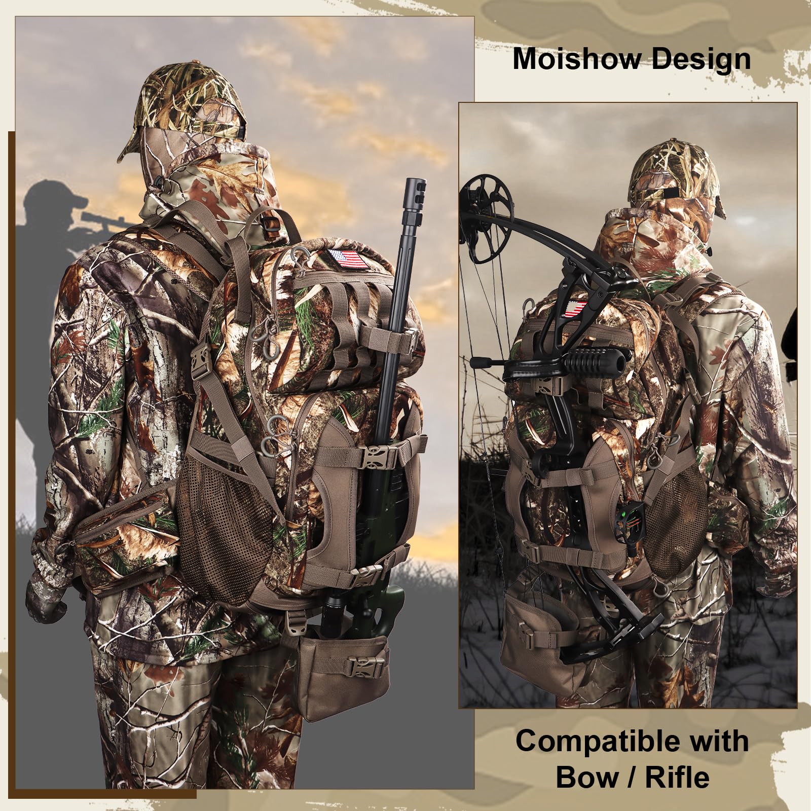 Mochila de caza, mochilas de caza de camuflaje y bolsas de lona, resistente al agua, de larga duración, mochila de arco de gran capacidad
