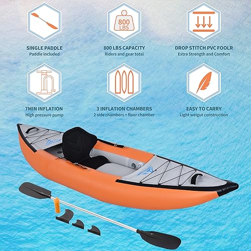 Miniatura 3 de Juego de kayak inflable de lujo para 2 personas con remo, bomba y accesorios, perfecto para viajes recreativos y aventuras de pesca
