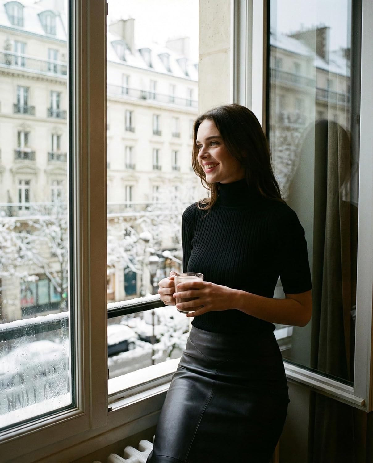 v28 Women Turtleneck 1/2 Half Sleeve Highly Stretchy Ribbed Knit Fitted Sweater - Image 6