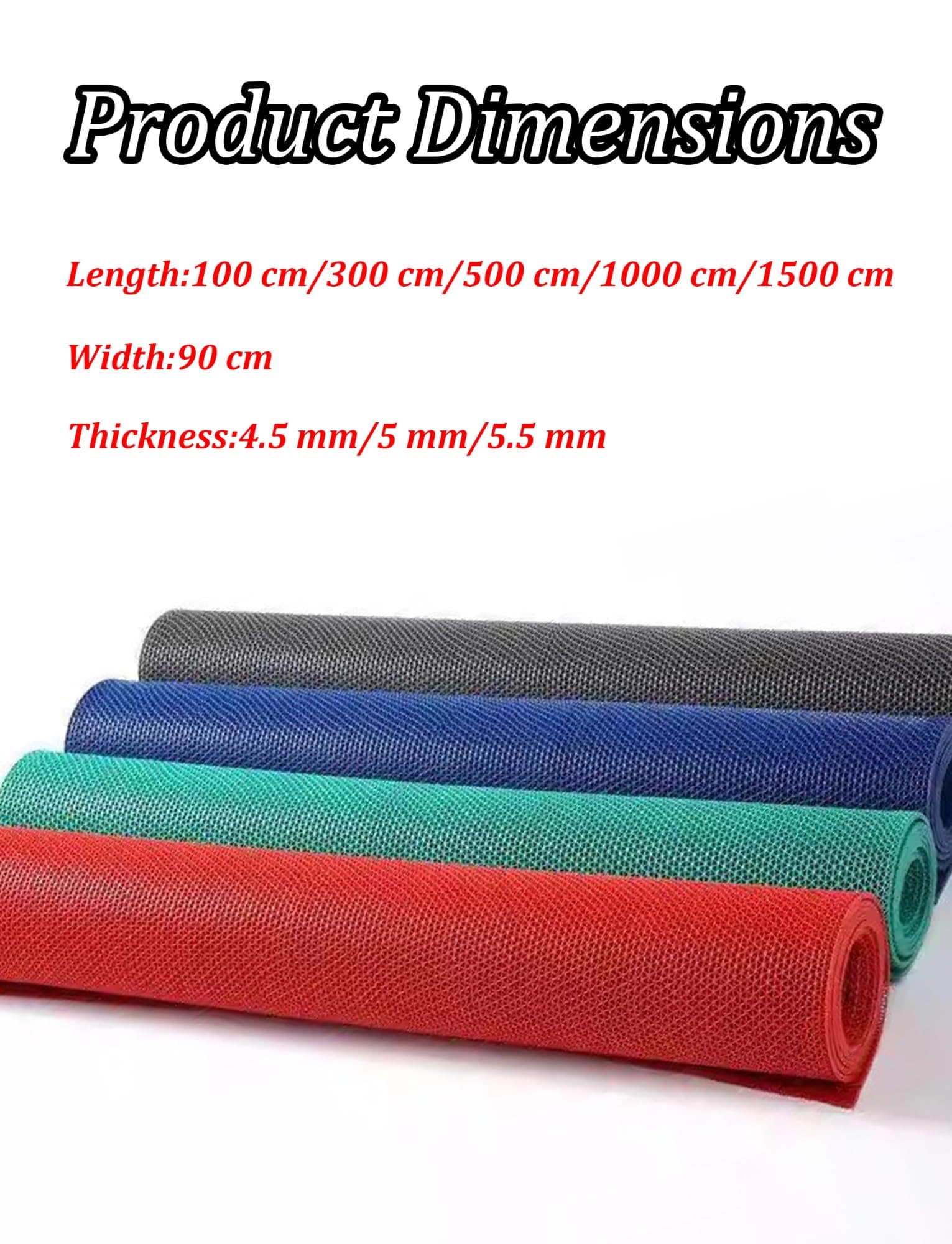 Antypoślizgowa mata gumowa, | Do patio, ogrodu, łazienki i pomieszczenia mokrego(Red,5.5 mm - 90x500 cm)