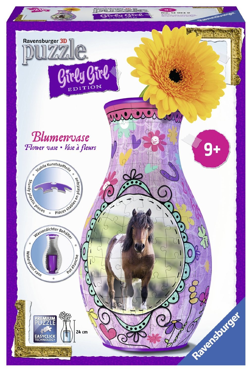 Blumenvase Pferde Girly Girl Edition. Puzzle 216 Teile: Erlebe Puzzeln in der 3. Dimension!