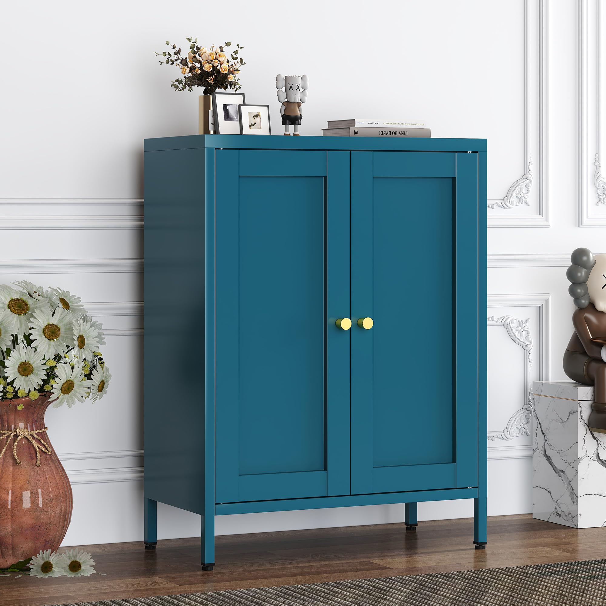 Amazon.com: LTLTSOBU Blue Metal Storage Cabinet with 2 Doors