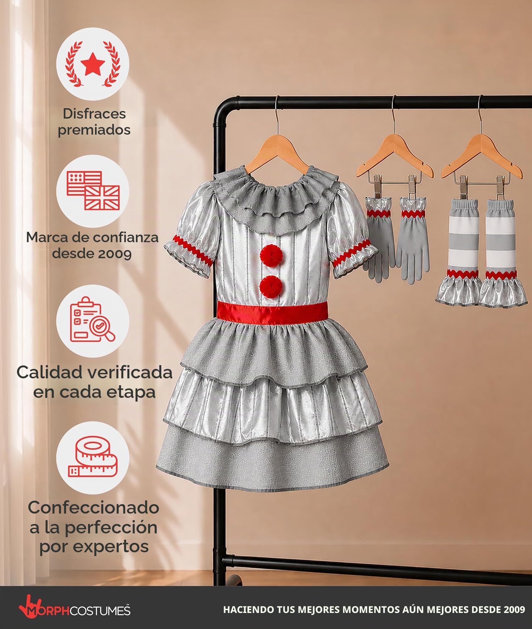 Morph Disfraz de payaso aterrador para niños, disfraz de payaso aterrador, disfraces de Halloween para niñas, disfraces de Halloween para niños