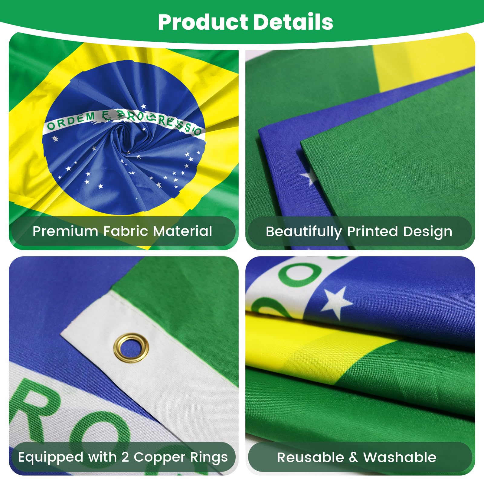 PartyYaa Brazil Flag, 5ft x 3ft Brazilian Flag for Party Decorations Single Side with 2 Brass Eyelets, Waterproof - Image 3