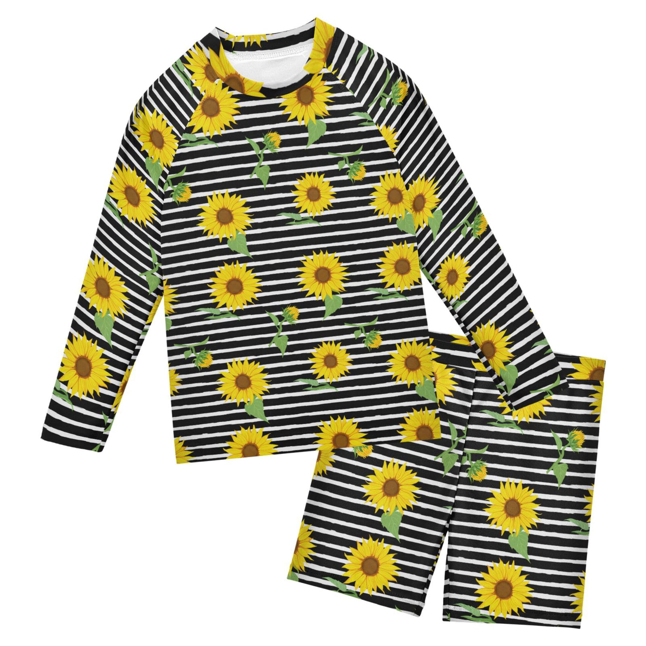 Sunflower Flower Stripe Toddler and Baby Boys' 2-Piece Swimsuit Trunk, Long Sleeve Rashguard Bathing Suit B0404519