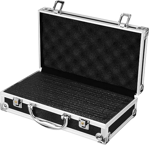 Maletín de almacenamiento de aluminio negro con cerradura, maletín de aluminio para hombres o mujeres, estuche rígido de metal con espuma para