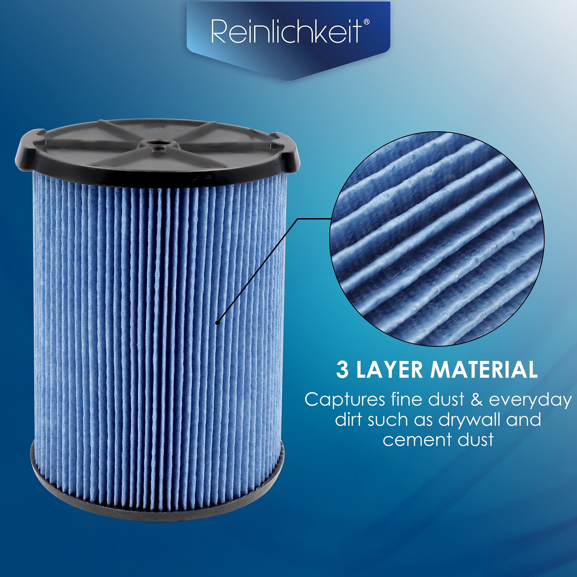 VF5000 3-Layer High-efficiency Fine Dust Replacement Filter for Wet Dry Vac Compatible with WD1450 WD0970 WD1270 WD09700 WD06700 WD1680 WD1851 RV2400A(2 pack)