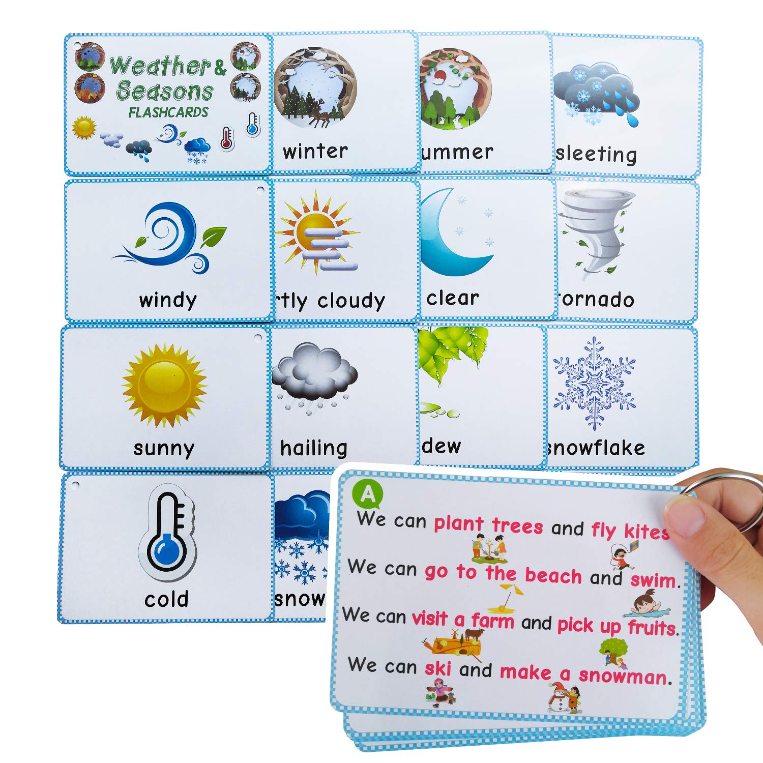 Zwttey Weather & Seasons Flashcards Educational Learning Toys Toddlers Kids Learning Pocket Cards Kindergarten Supplies.