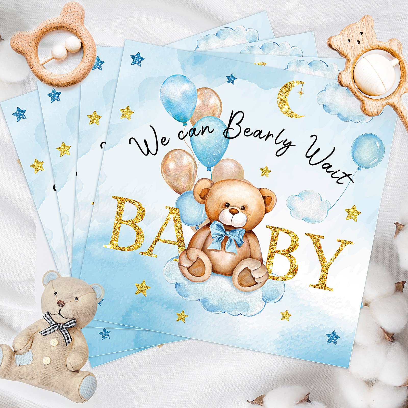 Crtiin 100 Pcs We Can Bearly Wait Baby Shower Napkins, Baby Shower Decorations for Boy, Bear Favors Napkins Cocktail Dessert Disposable Napkin Paper