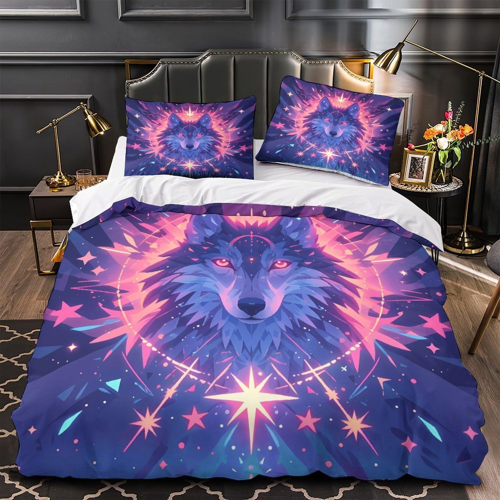 Parure de lit loup 135x200 housse couette microfibre super douce ado