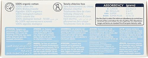Miniatura 2 de Natracare Tampones de 100% algodón orgánico no aplicadores, regulares, totalmente libres de cloro, biodegradables y compostables (1 paquete, 20