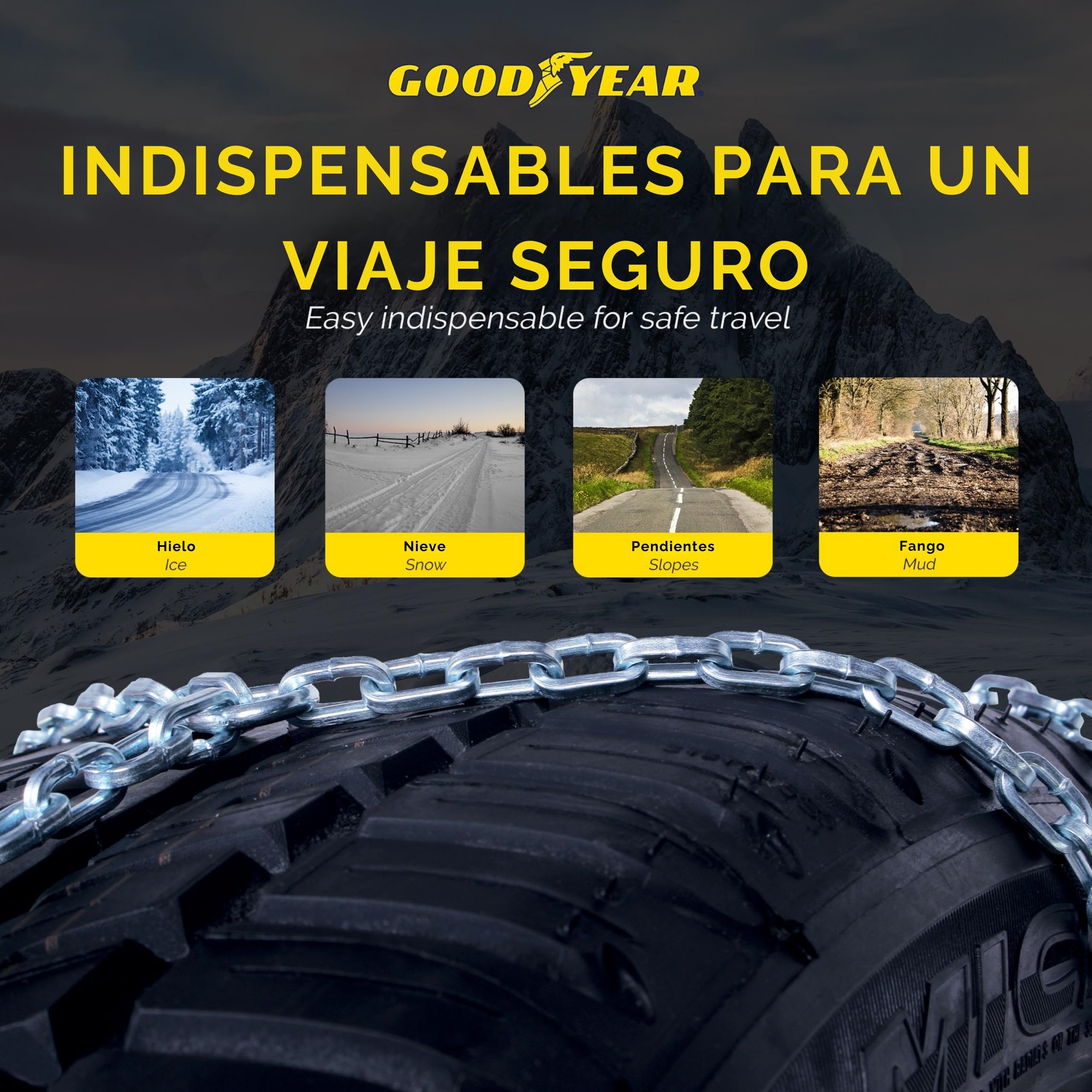 Goodyear 77913 77913: "G9 Cadenas de Nieve 9 mm para Coches. Talla 120. TÜV Süd y ÖNORM V5117 ., Talla 120