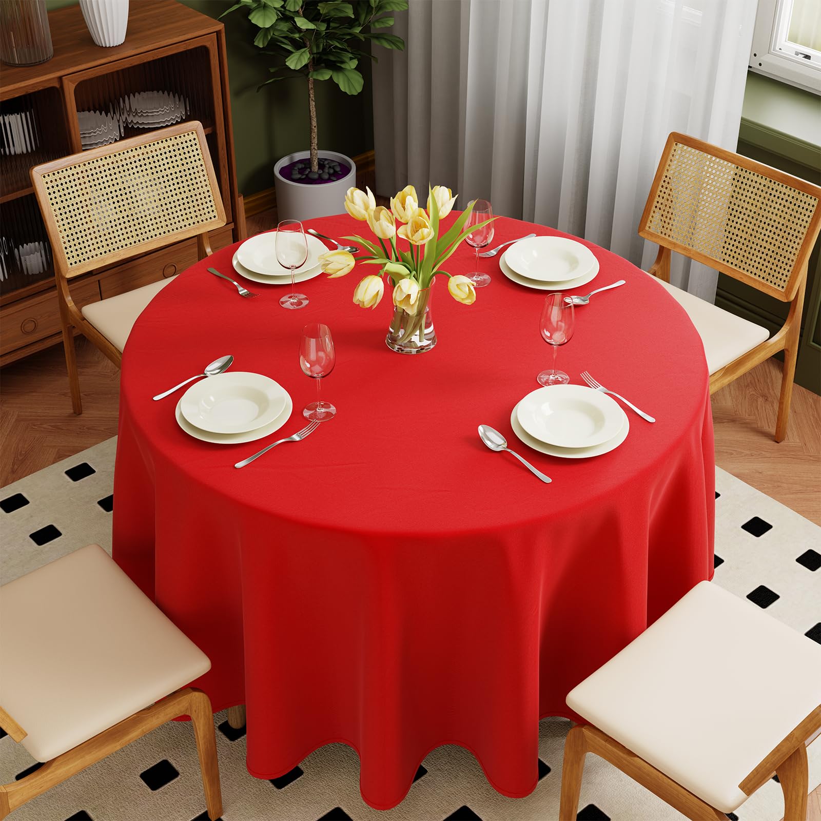 Zdada Red Round Table Cloth, 274cm/108Inch Large Circular Table Cloths, Polyester Fabric Washable Tablecloth Dining Table Cover For Banquet Party Home