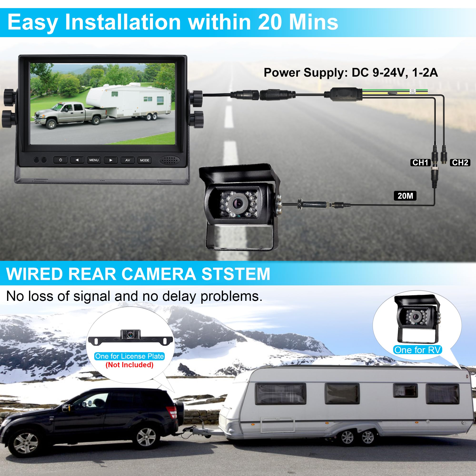 Telecamera Posteriore HD 720P Regolabile 360° In Metallo Per Auto, Camper, SUV – Visione Notturna E Impermeabile IP69K