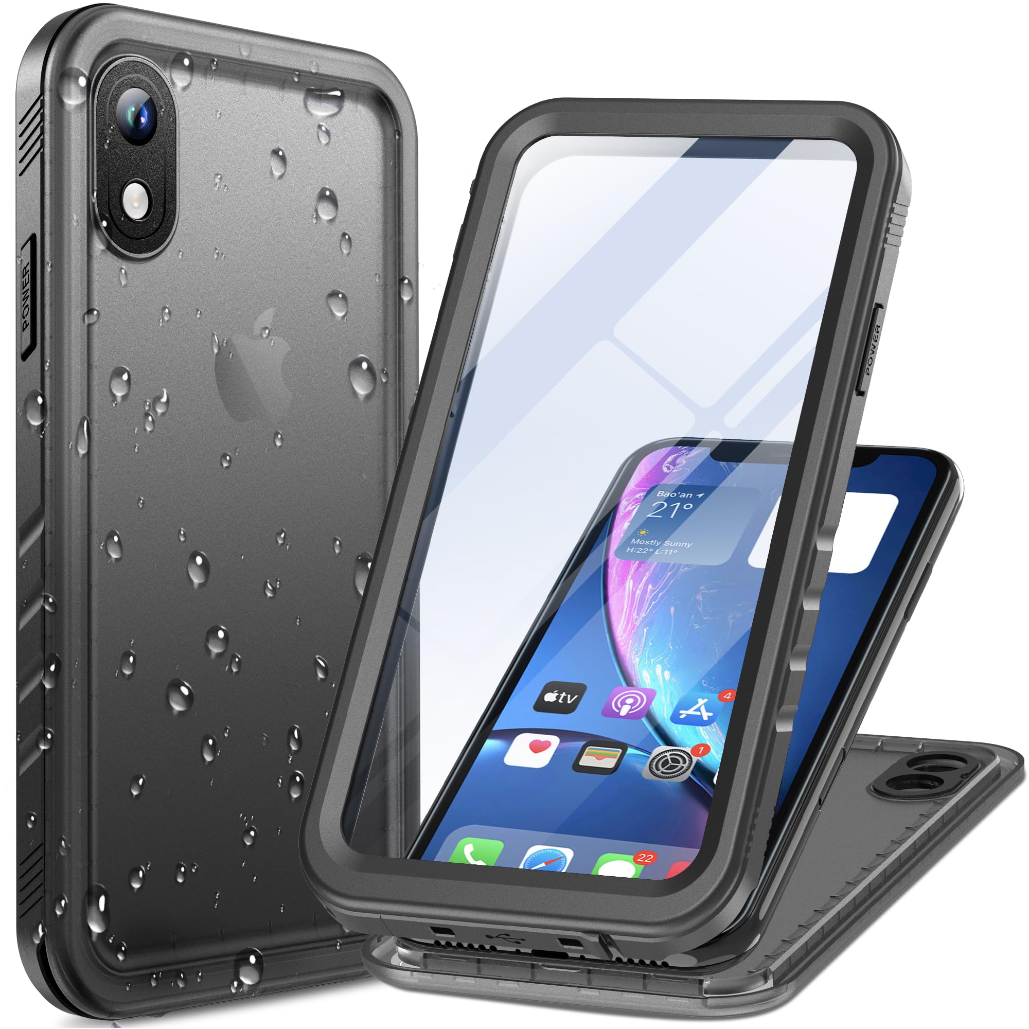 Cozycase Cover Per iPhone XR 10 Impermeabile Antiurto - 360 Gradi Militare Rigida Armor【2m Anticaduta/Anti Urto】Custodia Subacquea Waterproof Antipolvere con Protezione/Copri Fotocamera/Schermo -Nero