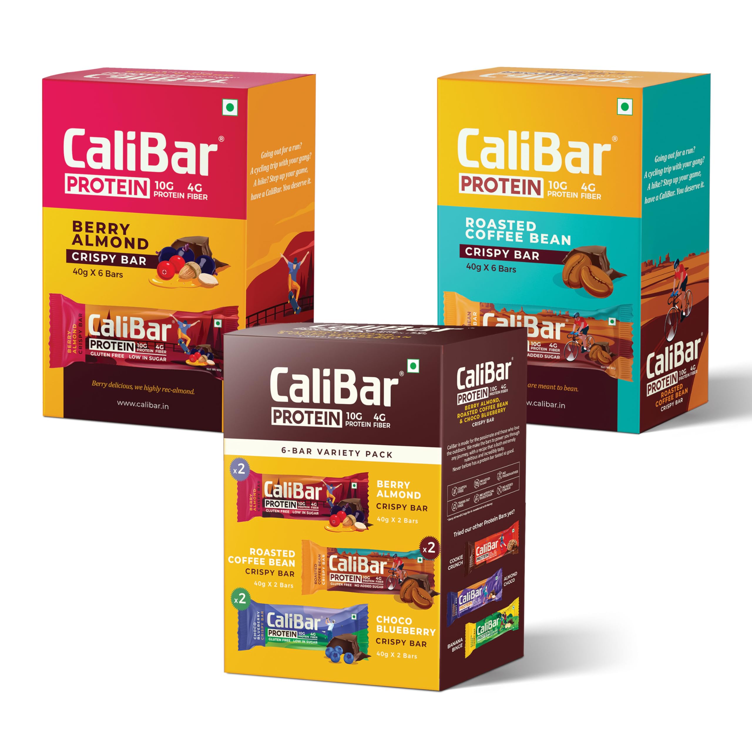 CaliBar 10g Protein Bar - 6 Bars Berry Almond + 6 Bars Roasted Coffee Bean + Assorted Pack 2 Bars Berry Almond & 2 Bars Roasted Coffee Bean & 2 Bars Choco BlueBerry (Pack of 18 Bars) Gluten-Free, 4g Fiber (40g x 18 Bars)-image-10