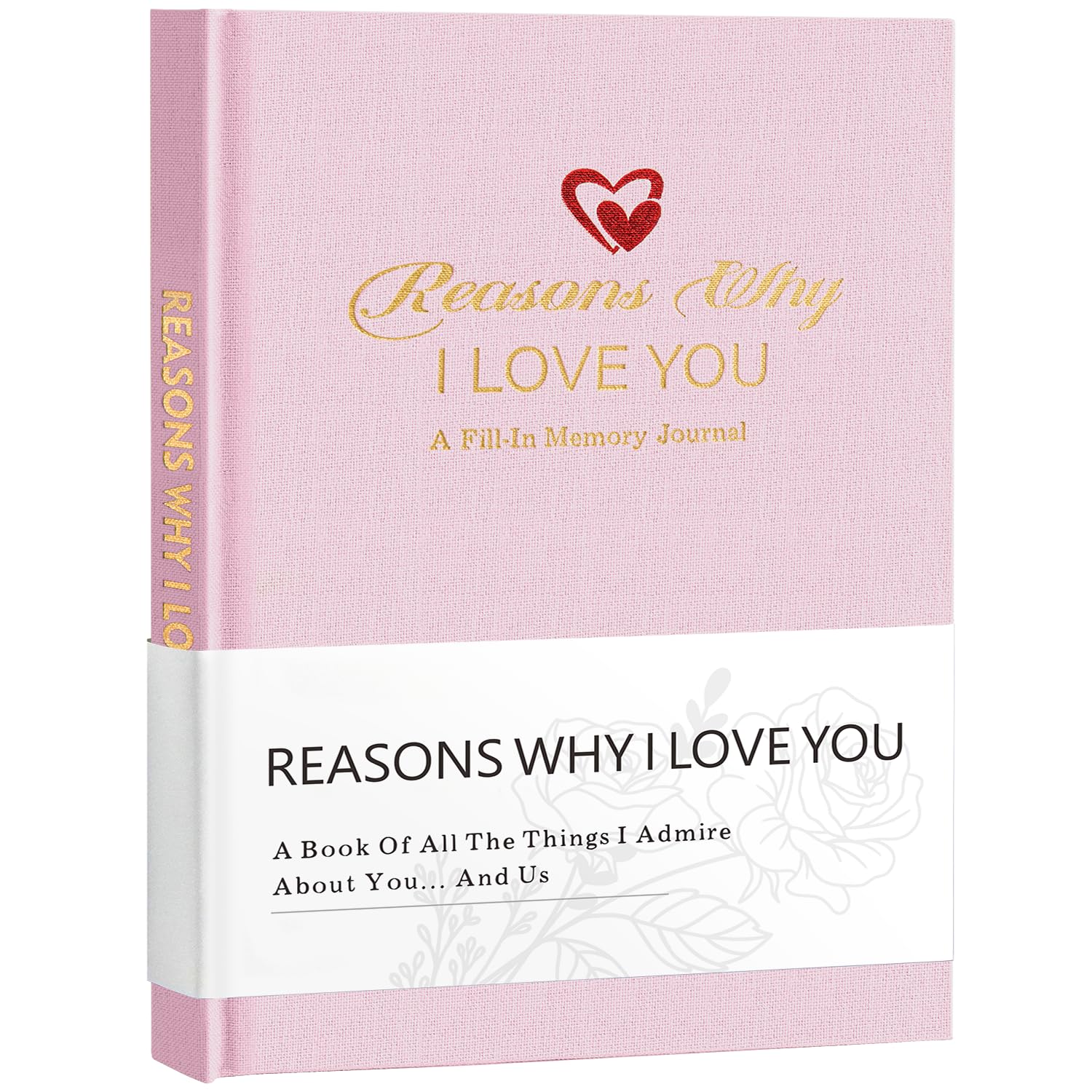 Miaikoe B5 Reasons Why I Love You Journal, A Fill-in Memory Fabric Meaningful Gifts for Couples, Her and Him Anniversary Christmas Stocking Stuffer (Pink)