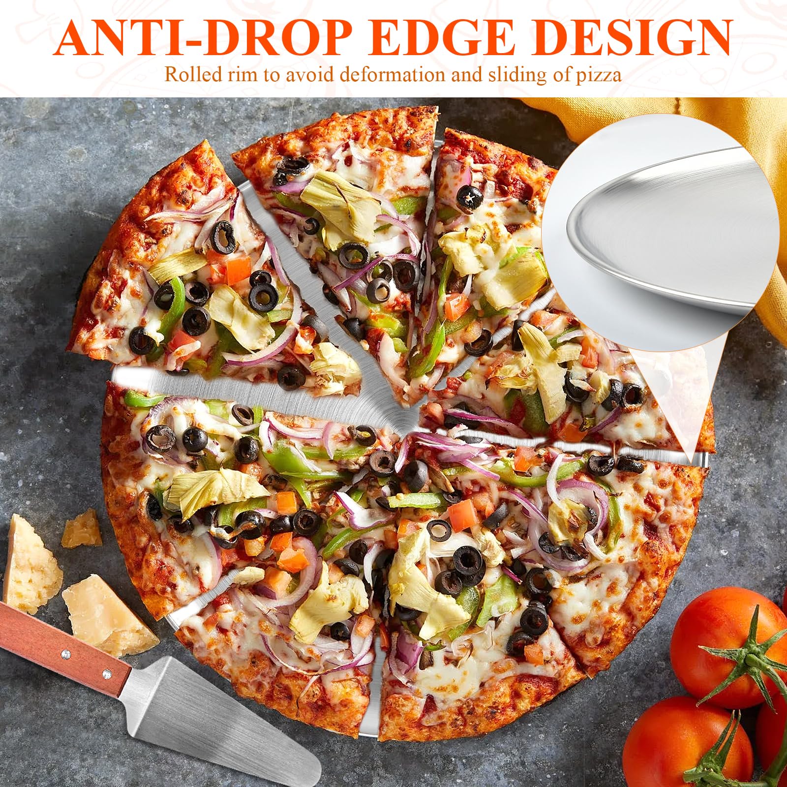 8 moldes para pizza de 12 pulgadas, bandeja de acero inoxidable para servir pizza con 4 espátulas de pizza, plato redondo antiadherente para hornear pasteles, pasteles, servir, vajilla,