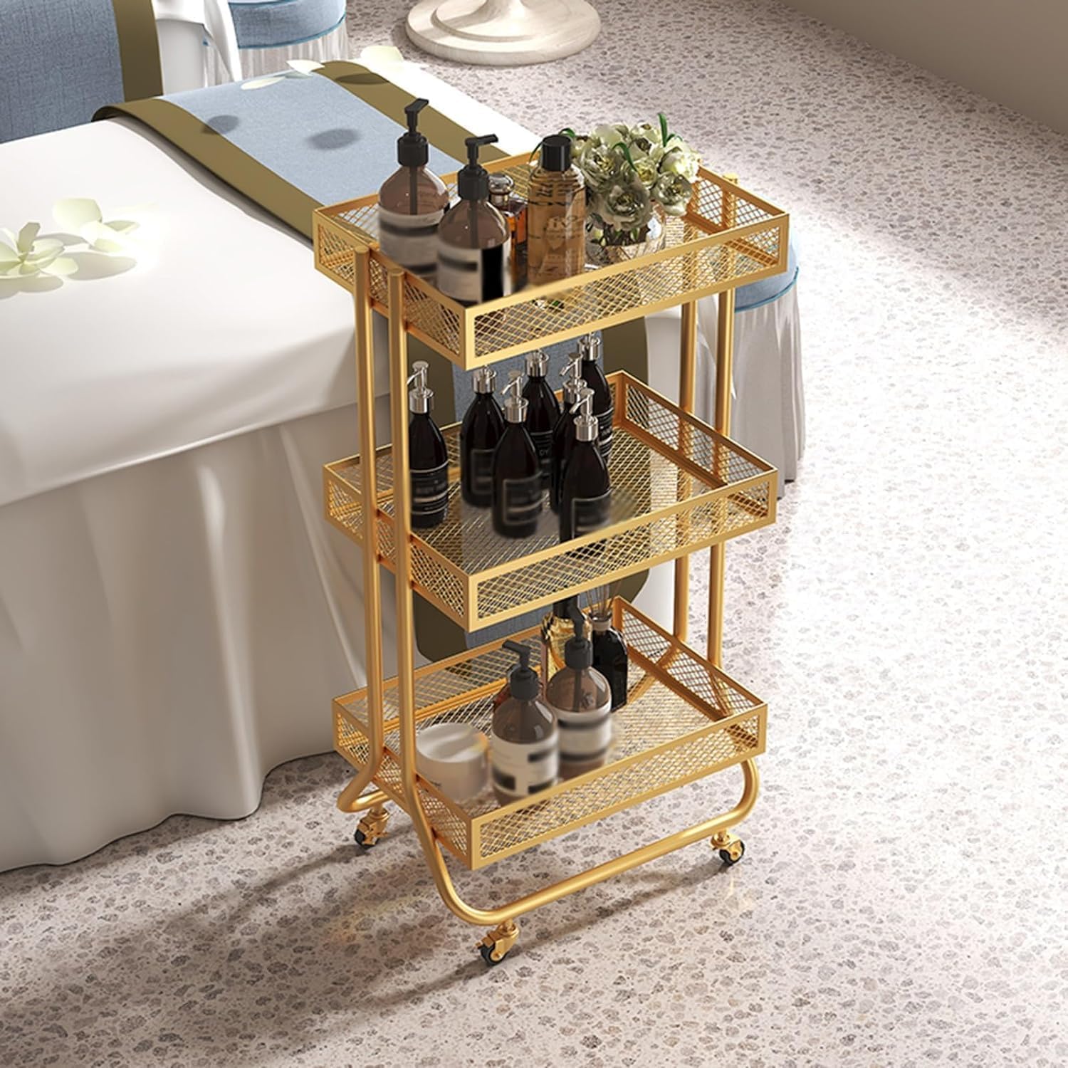 Carrello for Salone Carrello for Salone a 3 Livelli Carrello for Ferro Carrello con guardavia rialzata Carrello for Salone con rotelle Carrello for Salone(Gold)