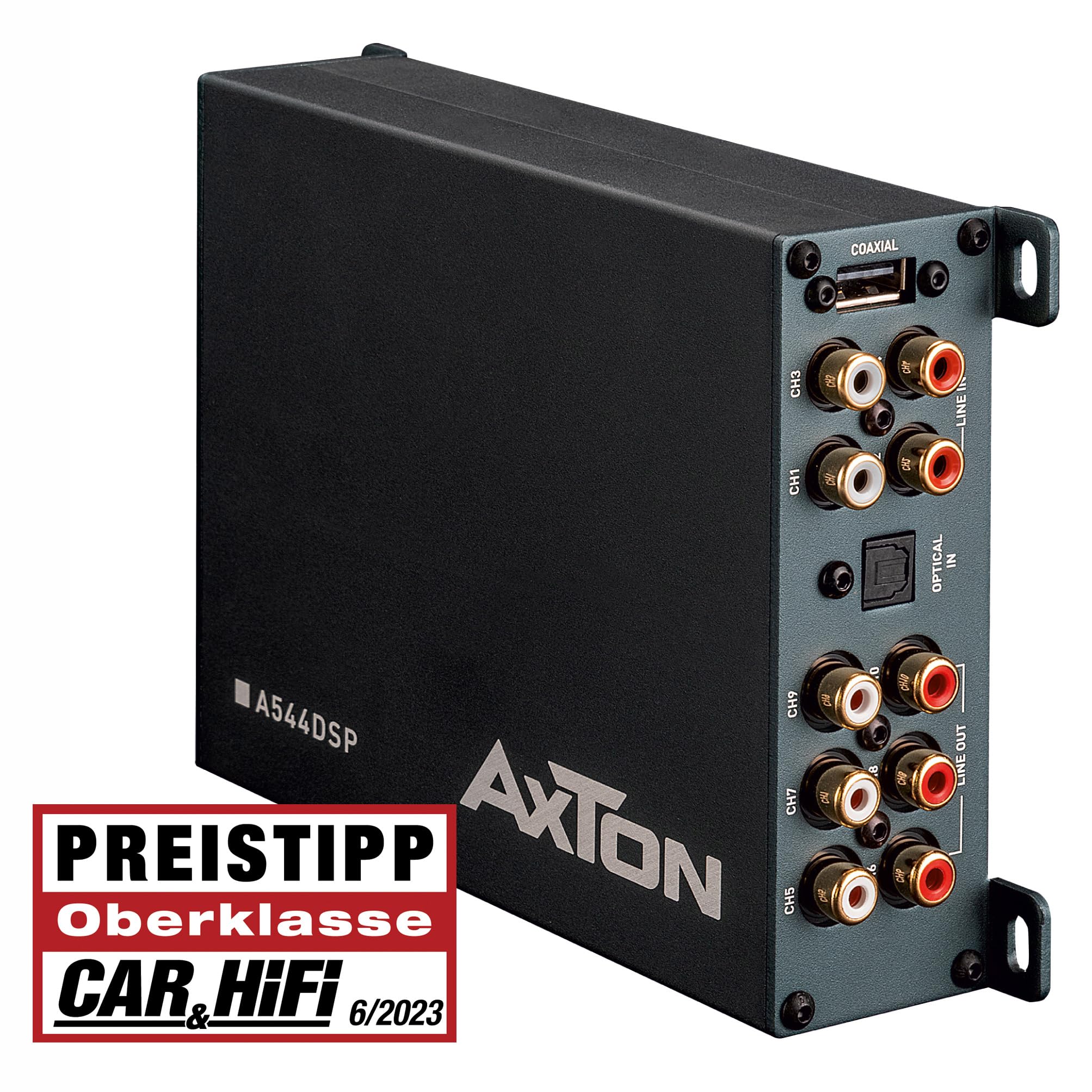 AXTON A544DSP: 4-Kanal Verstärker mit 10 DSP-Kanälen, optischer Eingang, Endstufe verlinkbar, ausgestattet mit Handy App-Steuerung, Bluetooth Audiostreaming, Hi-Res Audio optional