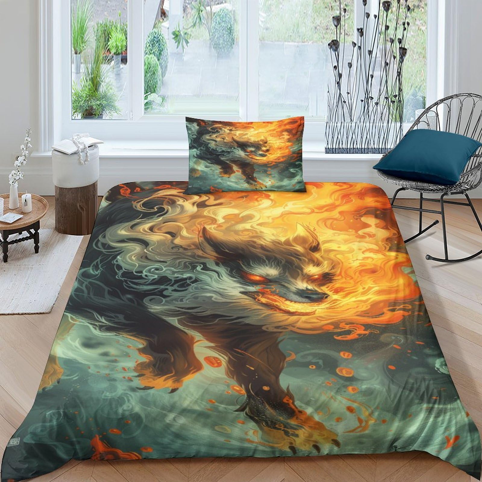 NRAOPEVVD Wolf Duvet Cover Set 3 PCS Hotel Quality Quilt Cover Bed Sets Bed Covers with Pillowcases with Zipper Closure Breathable Stylish Comforter Single（135x200cm）