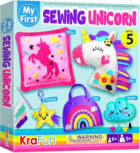 Miniatura 1 de KRAFUN My First Unicorn Kids - Kit de costura para niños artes y manualidades para principiantes hace 5 bonitos proyectos con animales de peluche de