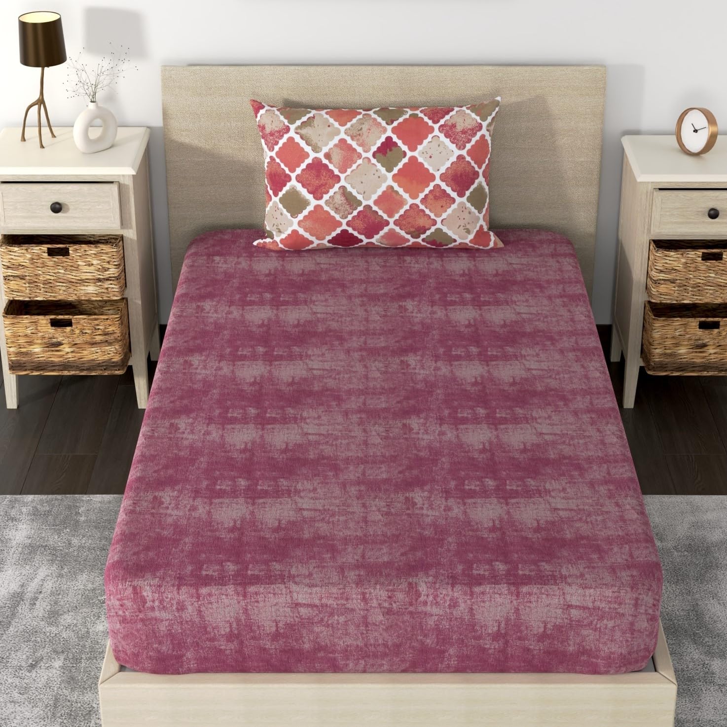 Huesland by Ahmedabad Cotton 186 TC Single Bedsheet Cotton with 1 Pillow Cover - Mulberry, Beige & Orange (B0C3H2BSGX) Amazon Price History, Amazon Price Tracker