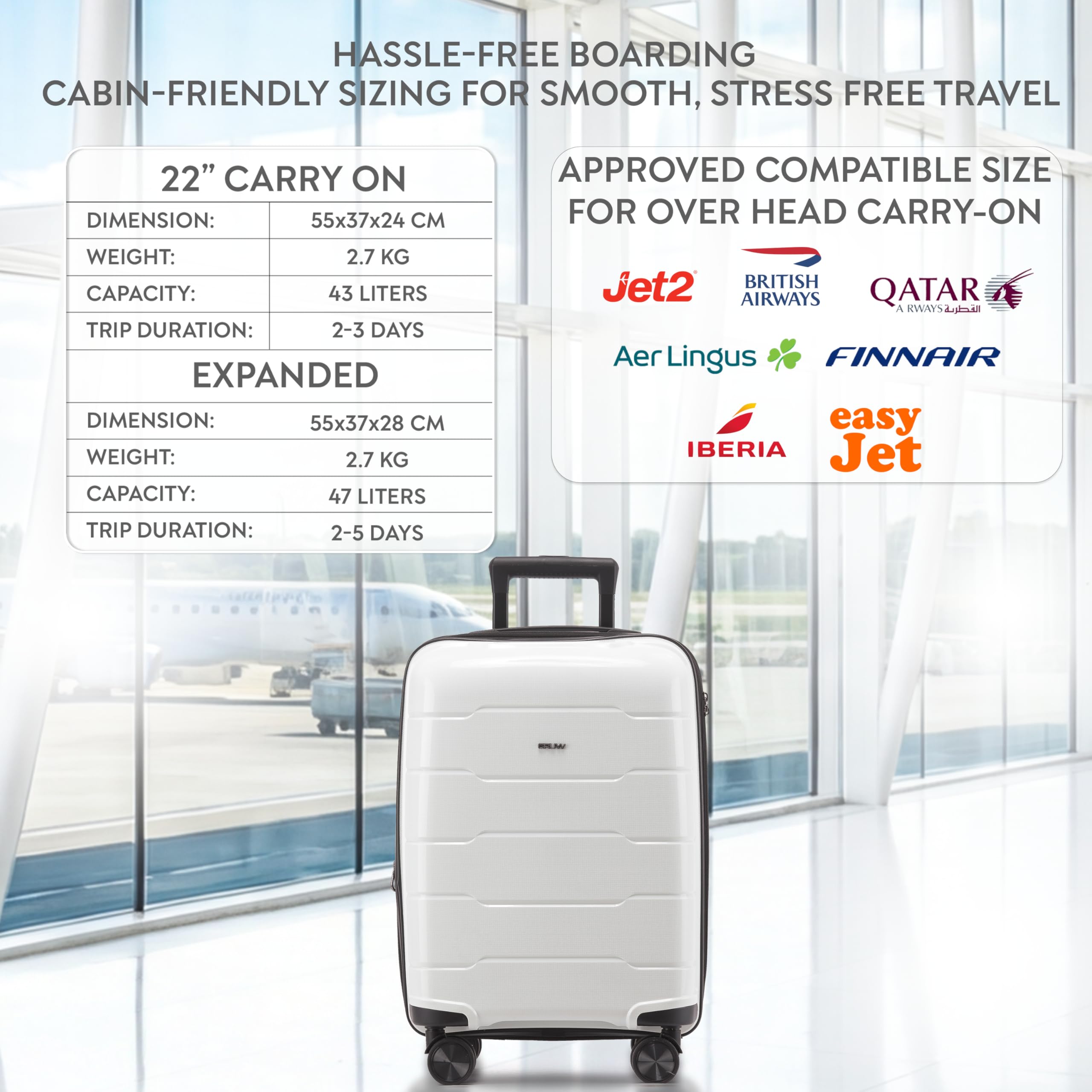 CRUW Hand Luggage, TSA Approved Lock, Silent Double Spinner Wheels Expandable Lightweight Suitcase – Bag Fits 56x45x25cm Overhead Carry On Limit for easyJet, BA, Jet2 & More – Black