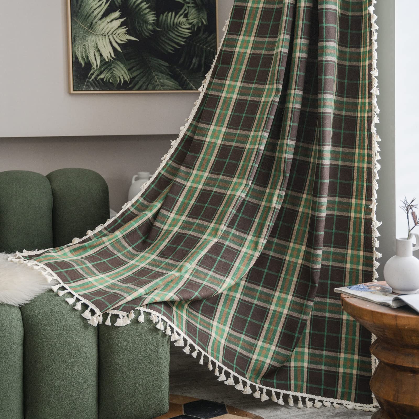 Sutuo Home Boho Curtains for Bedroom, 213 cm Length, Light Filtering, Country House Style, Vintage Style, Shabby Chic Tassels, Window Treatment, Bohemian Lattice Curtain for Christmas Decoration, 1 — image 1