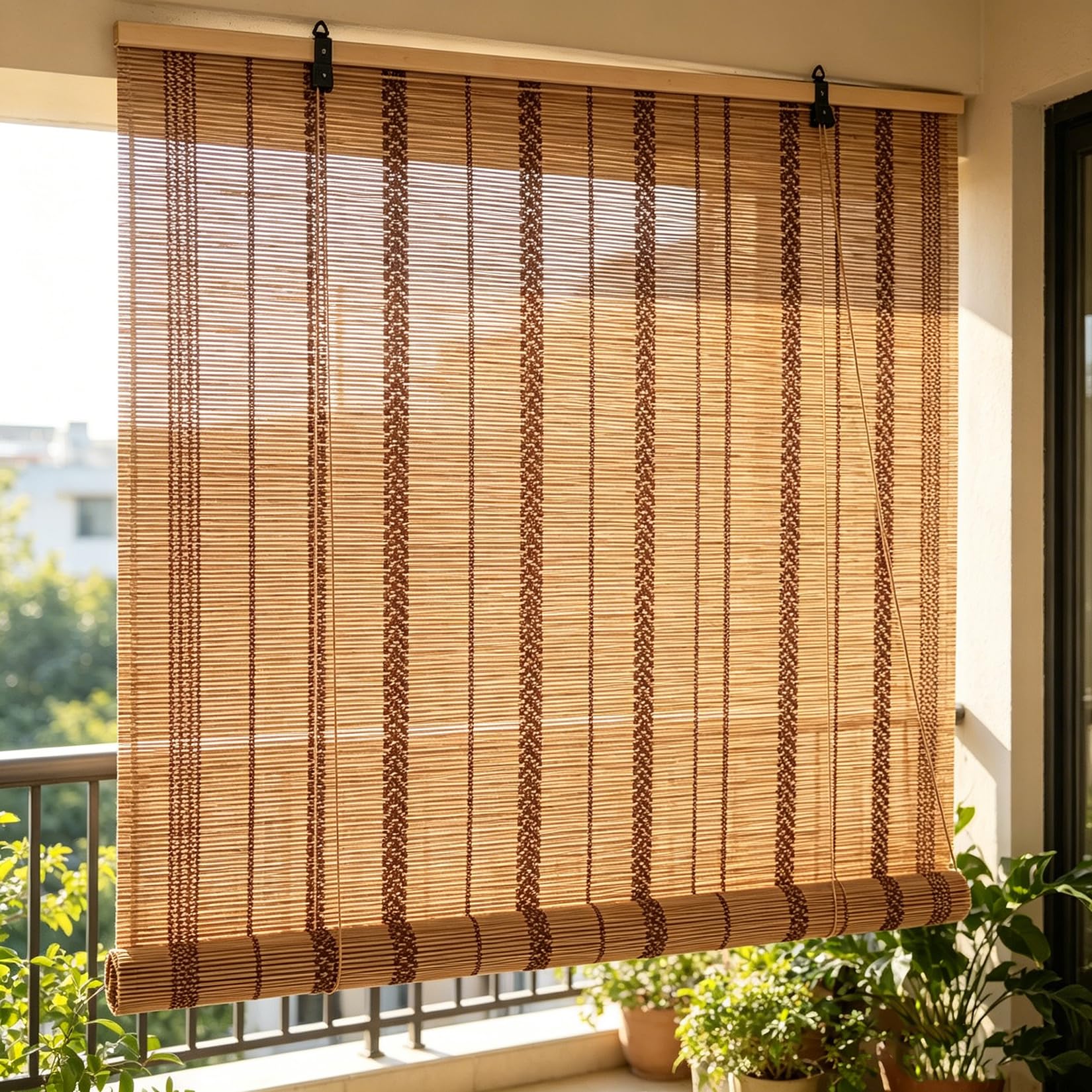 145x150cm Estor de Bambú Natural 50% Filtro Luz | Persiana Enrollable Bambú | Privacidad Diurna, Antideslumbramiento |Cortina para Ventana – Decoración Rústica para Ventanas y Terrazas