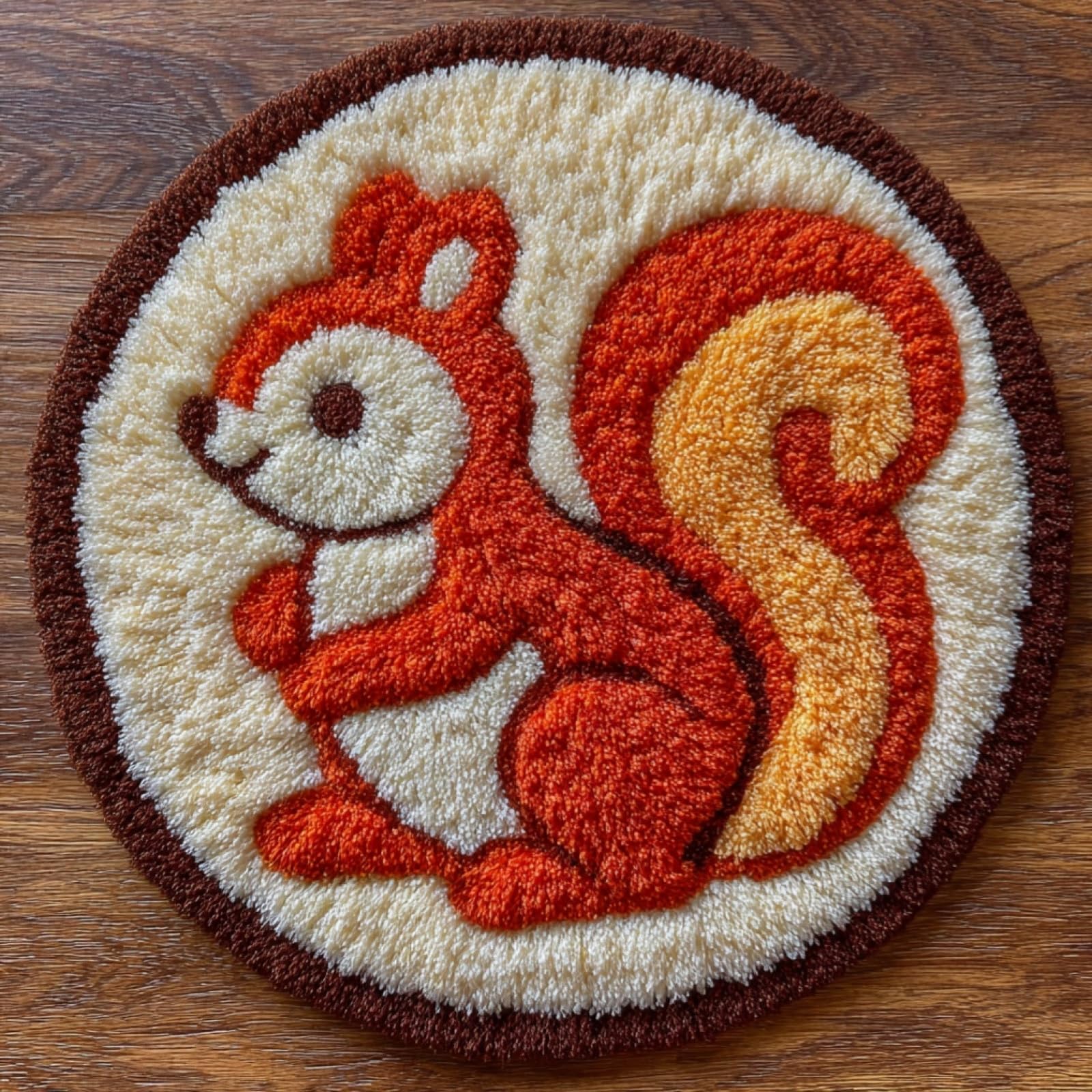 WallustrioaW DIY Latch Hook Rug Kits with Printed Canvas,Cute Squirrel,Floor Mat Crochet,Carpet Tapestry for Adult Craft Kits for Women,Relaxing Home Art Project,50x50cm