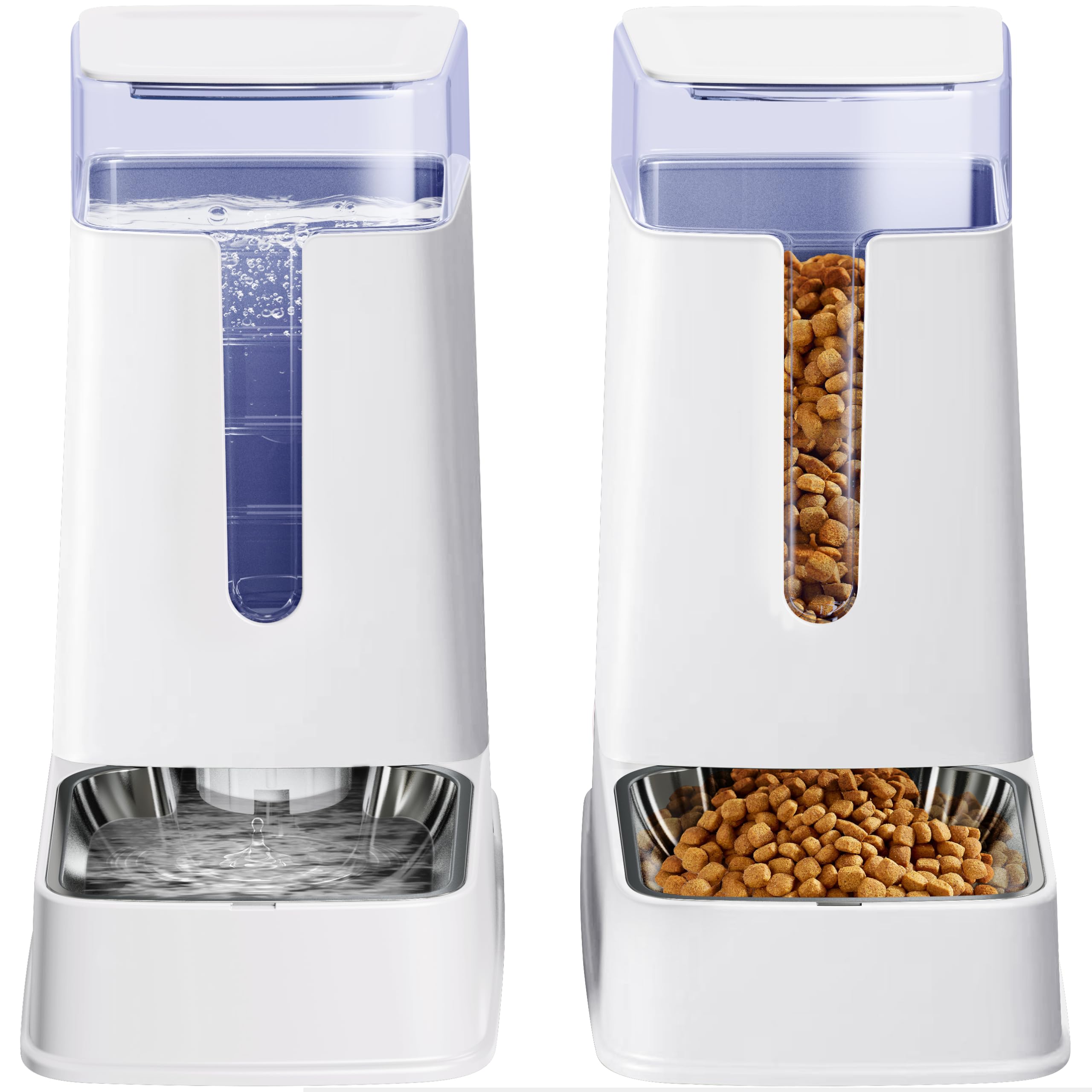 Hipidog Juego de dispensador de comida para gatos y dispensador de agua para gatos con cuencos de acero inoxidable, comedero por gravedad para perros pequeños, medianos y grandes, mascotas, cachorros,
