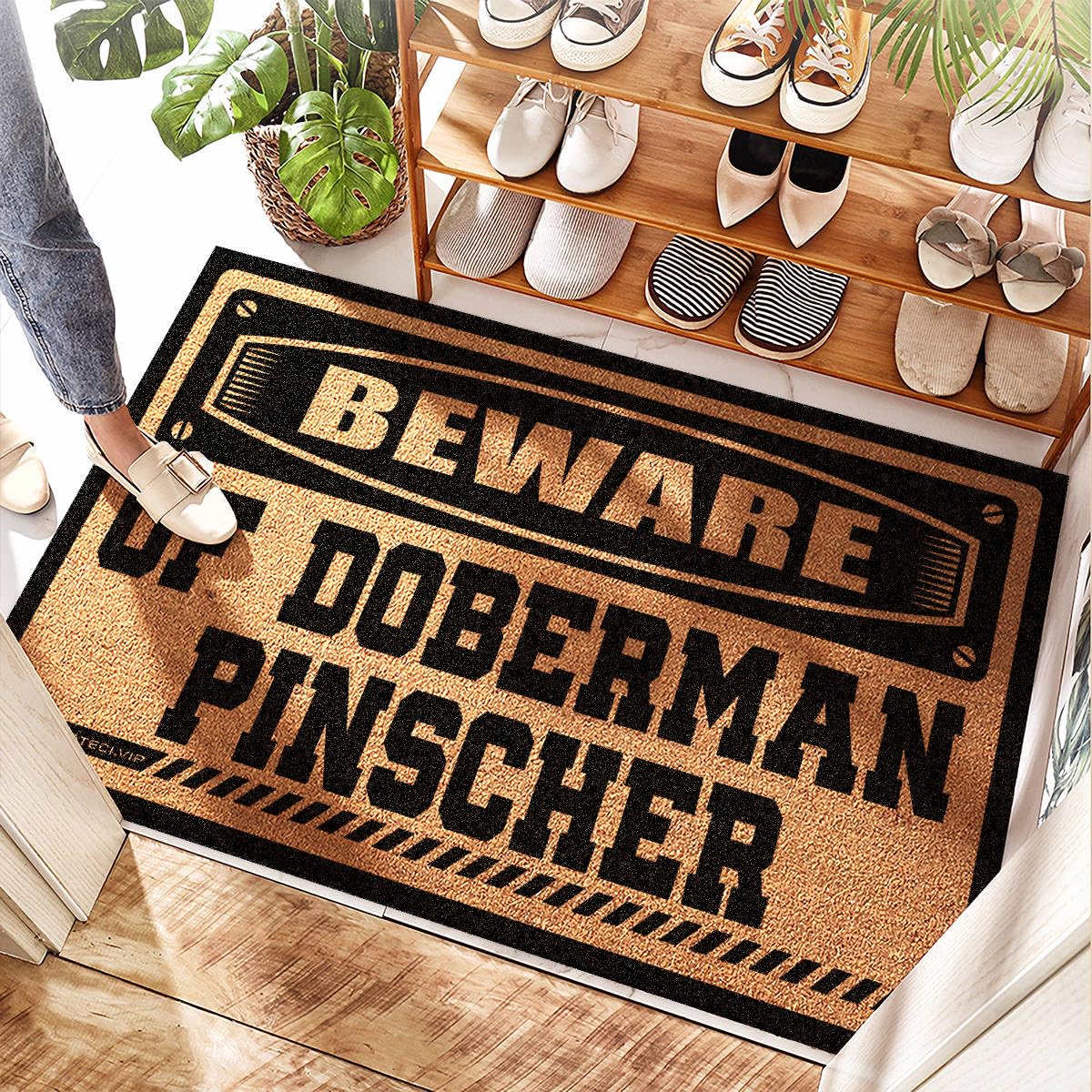 Tapis de bienvenue grande porte robuste Beware Of Doberman avec rembourrage