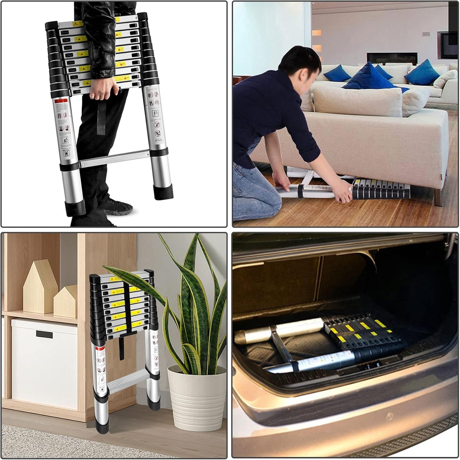 WFLNHB 10.5 FT Telescoping Ladder One Button Retraction Aluminum Extension Ladder Collapsible Suitable for Outdoor or Indoor